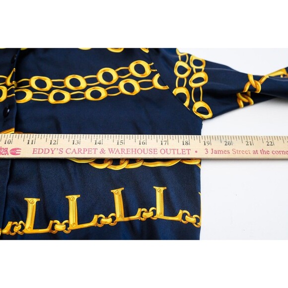 Laurel Escada Silk Blue button down shirt 34 chain link luxury Preppy - Picture 4 of 6